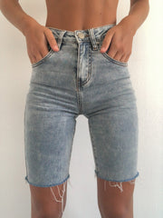 High Waisted Jean Shorts - Ocean Blue